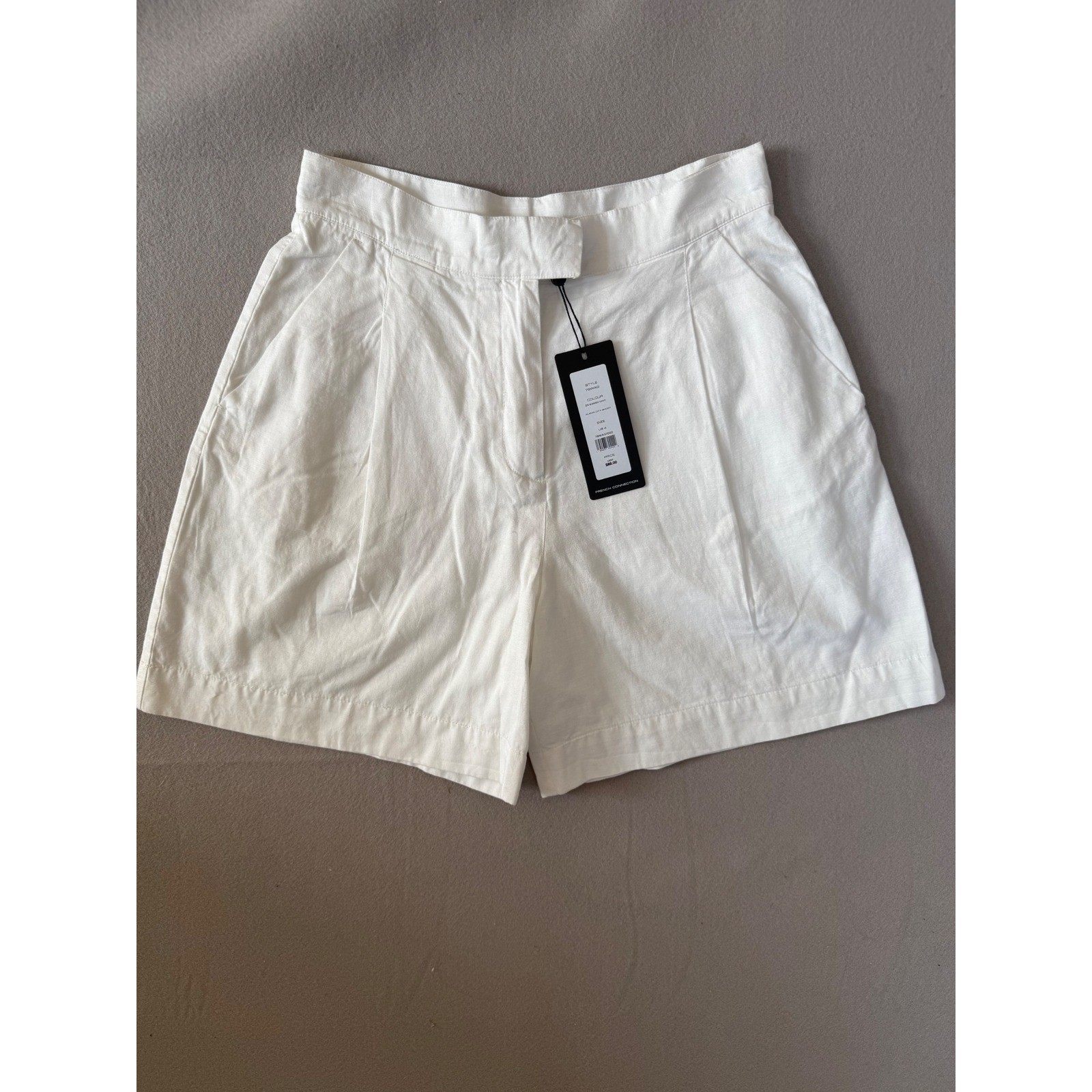 French Connection Alania City Shorts Summer White High Waisted Linen Blend 79WAG French Connection Alania City Shorts Summer White High Waisted Linen Blend 79WAG