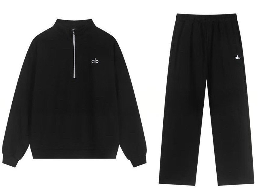 Alo Yoga Black Quarter Zip Track Jacket & Jogger Pants Set Women’s Activewear 