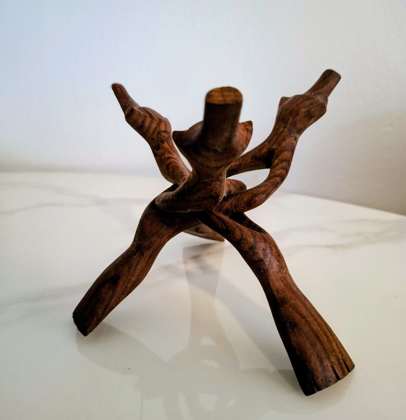 Vtg. Hand-Carved From One Piece Of Wood Folding Tripod/Trivet Snake Head (J) Vtg. Hand-Carved From One Piece Of Wood Folding Tripod/Trivet Snake Head (J)