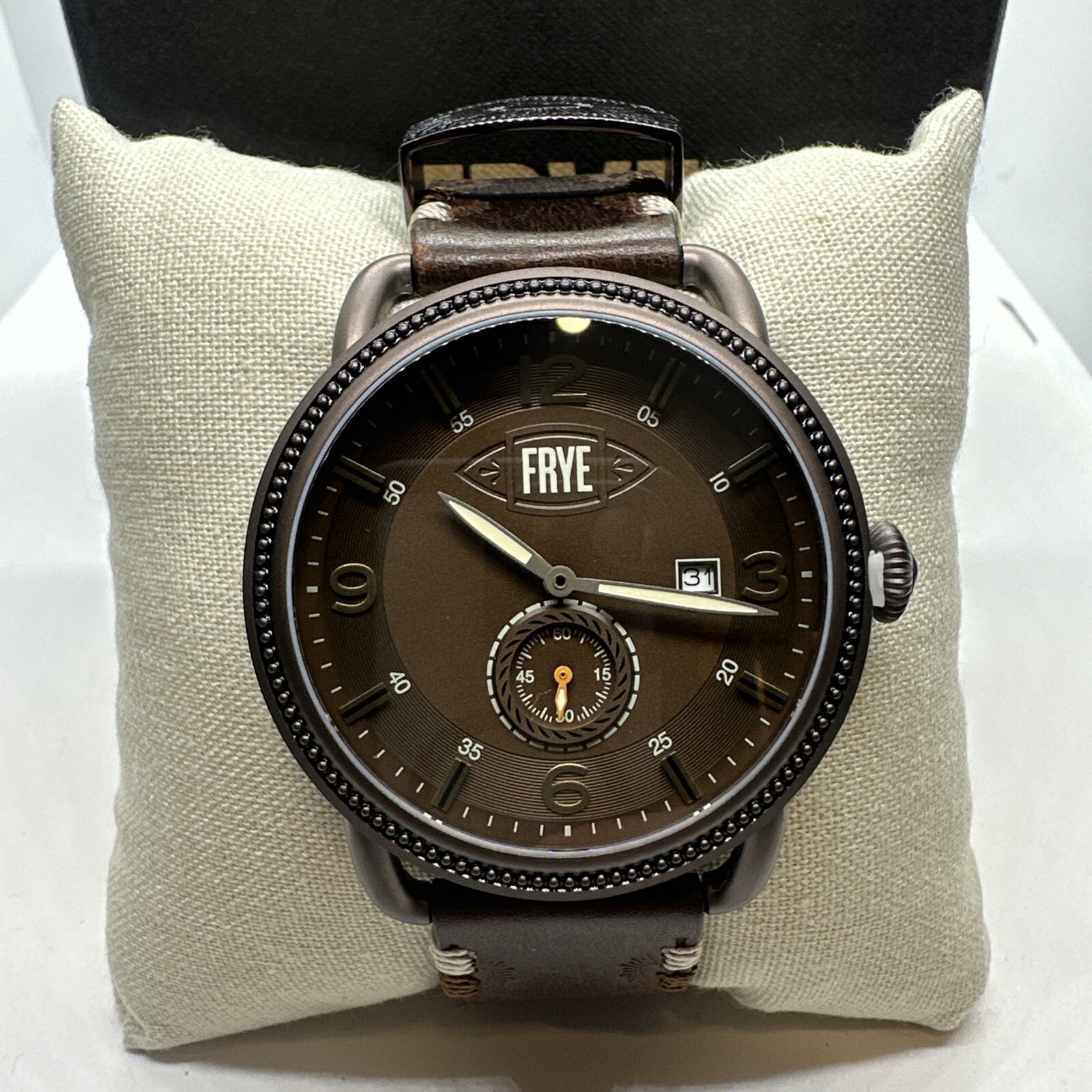 Frye Weston Brown Embossed Leather Strap Large Dial 47mm Watch MSRP $325