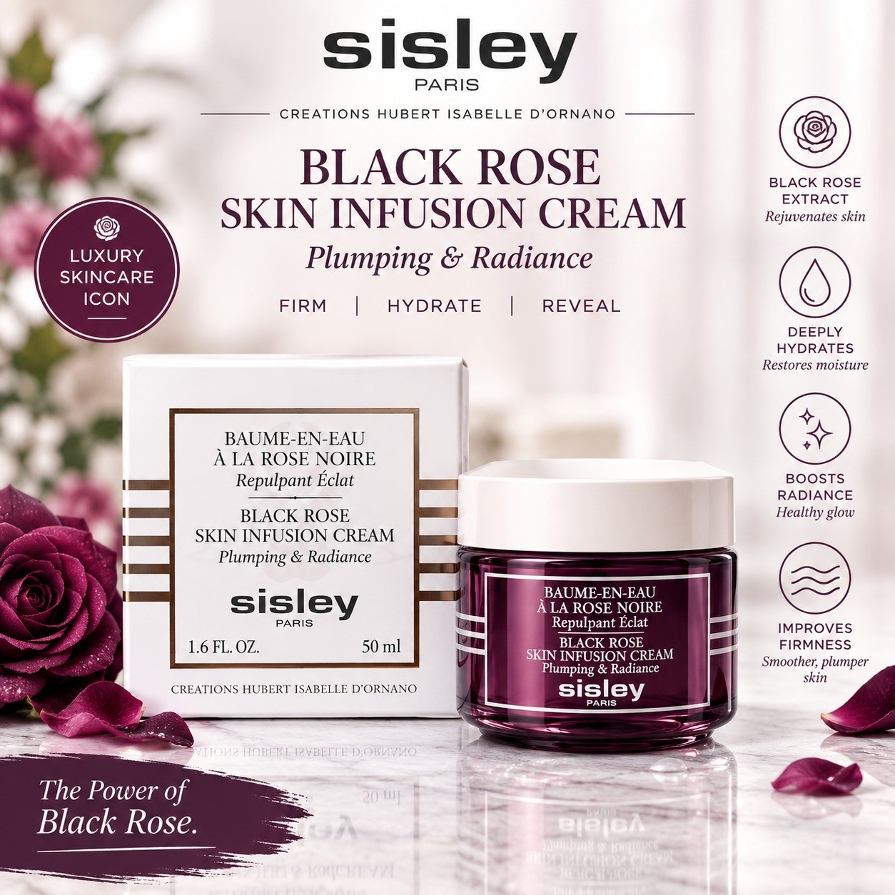 SISLEY Black Rose Skin Infusion Cream, Plumping & Radiance 1.6oz/50ml (Original)