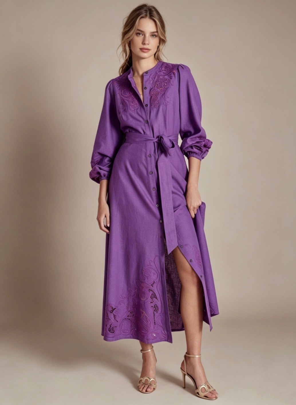 $398 NWOT Boden Mae Embroidered Linen Blend Long Sleeves Midi Dress Size 8P