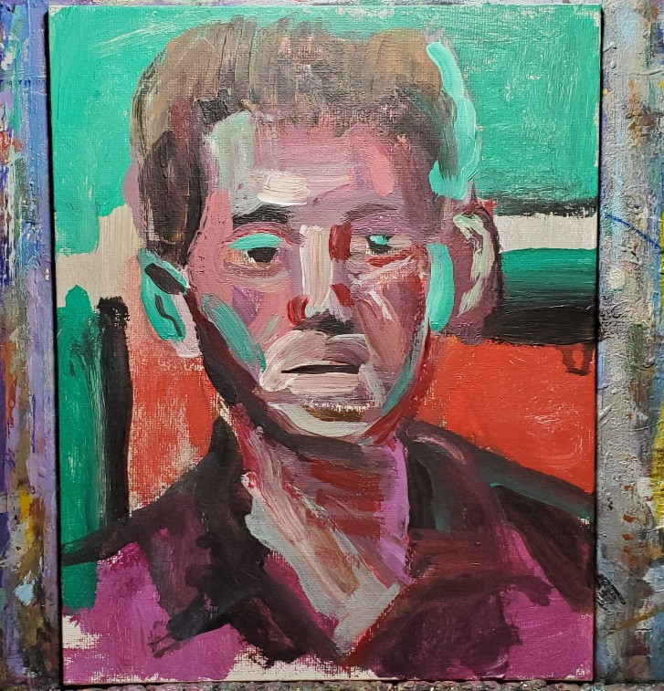 Original Outsider Male Portrait Painting on Canvas Board 8x10