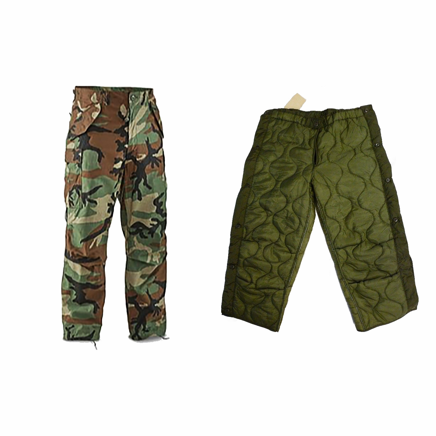 NEW MED USGI M65 COLD WEATHER M81 WOODLAND CAMO FIELD PANT + LINER & SUSPENDERS