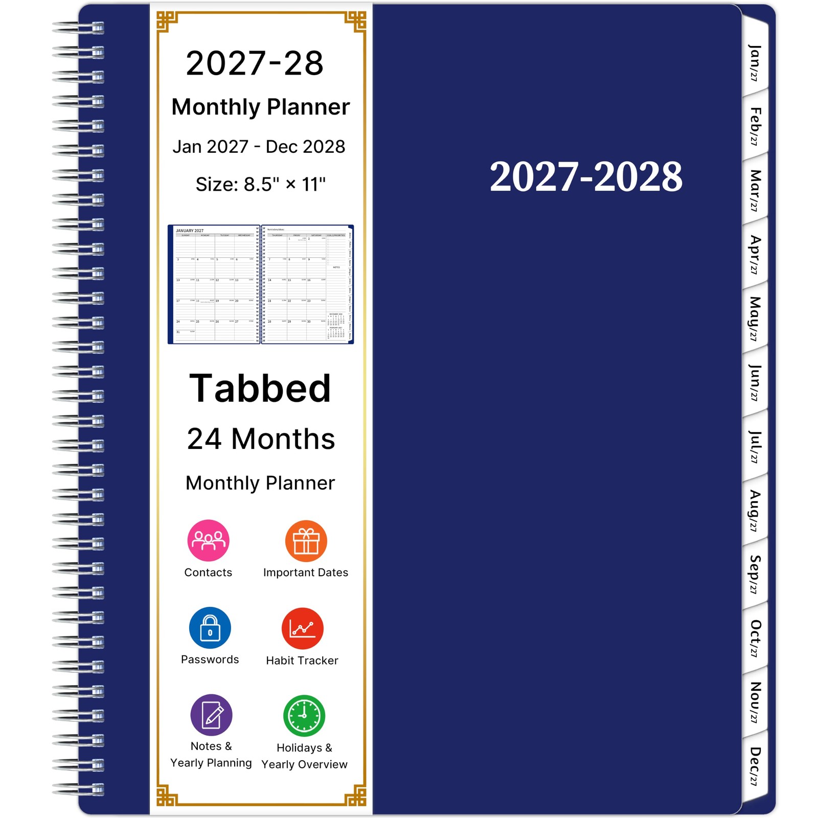 2027-2028 Monthly Planner, 2 Year Calendar Planner, Jan 2027 - Dec 2028, 8.5’...