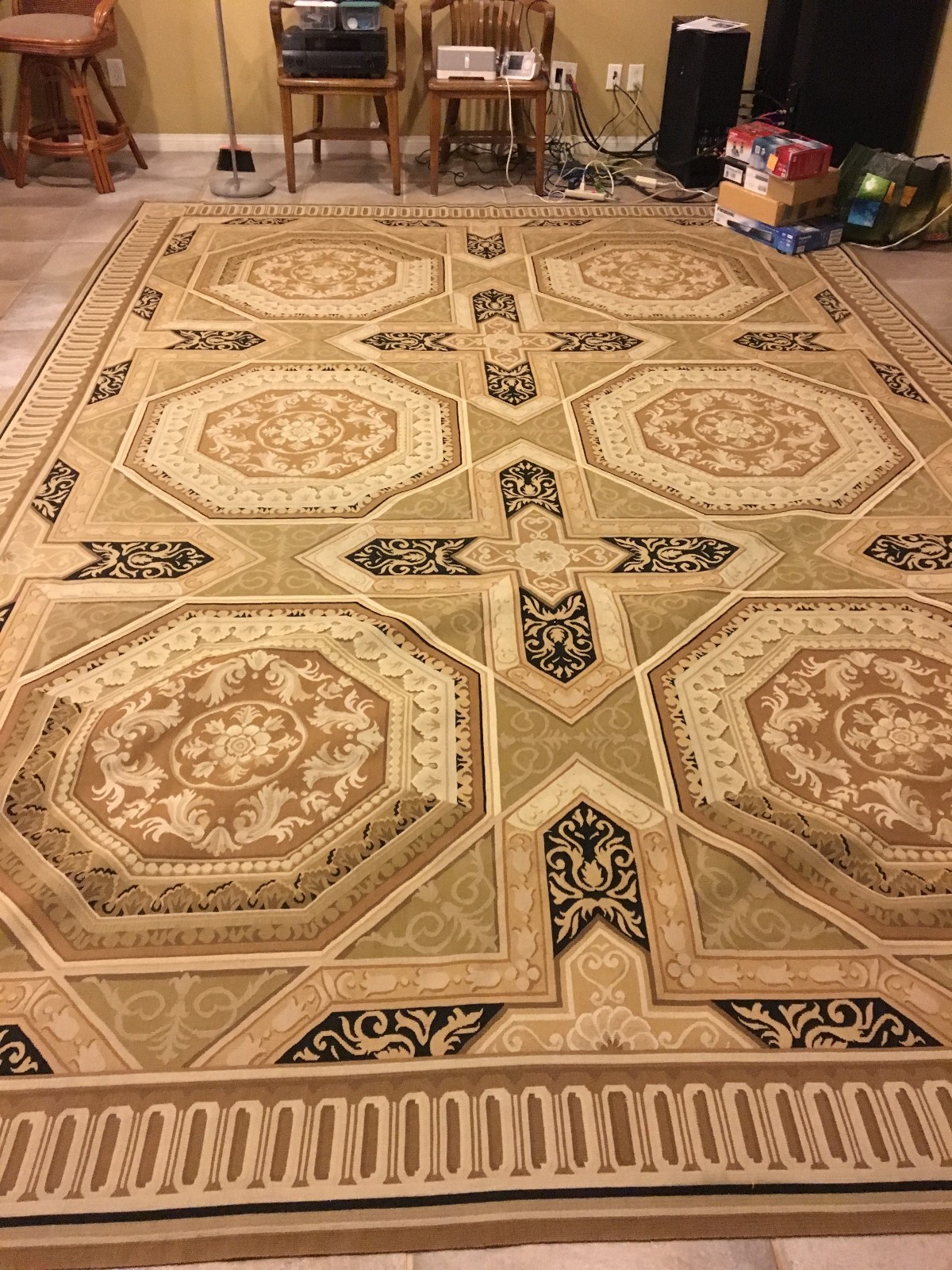 Vintage Handmade Chinese Aubusson Style Needlepoint Wool Area Rug