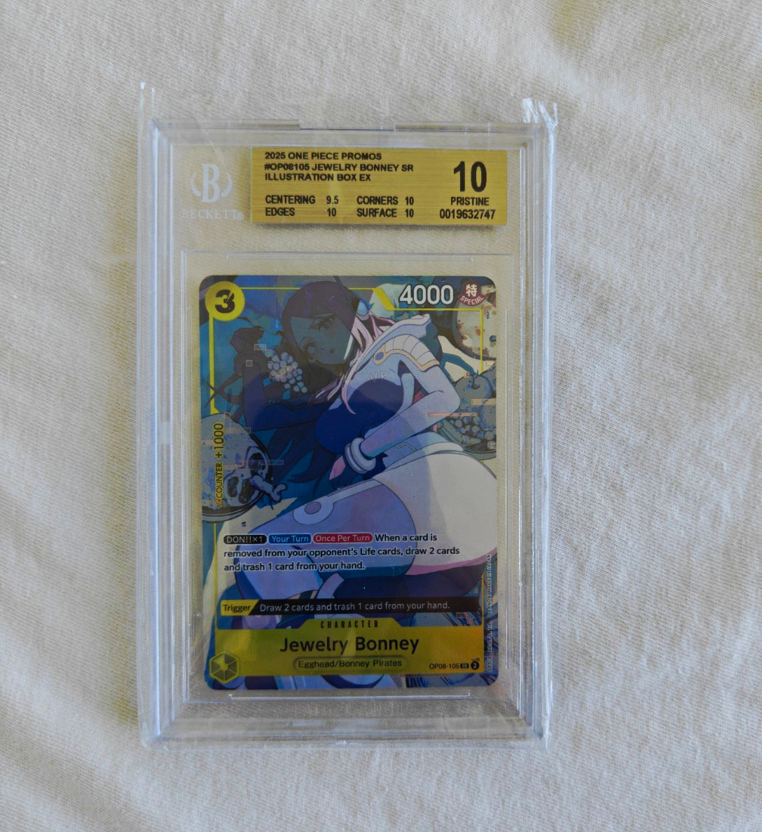 Bandai 2024 One Piece TCG Jewelry Bonney OP07-019 SR Holo Promo BGS 10 Bandai 2024 One Piece TCG Jewelry Bonney OP07-019 SR Holo Promo BGS 10