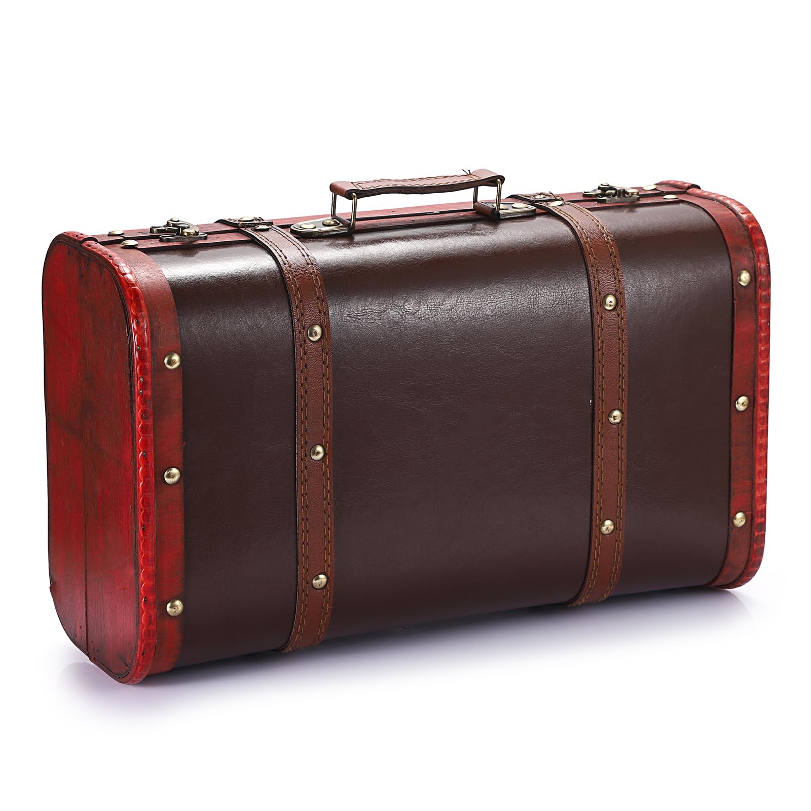 ELLDOO LATIA7-US719 Vintage Red Wooden Treasure Chest Storage Box ELLDOO LATIA7-US719 Vintage Red Wooden Treasure Chest Storage Box