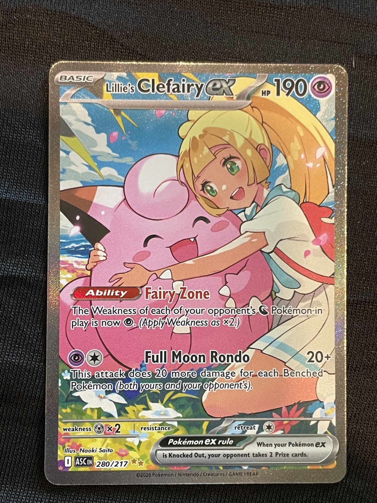 Pokemon Lillie\'s Clefairy EX 280/217 Ascended Heroes Special Illustration Rare