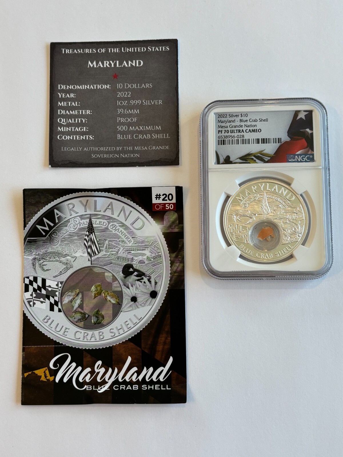 2022 Maryland Blue Crab Shell Silver $10 Treasures of the U.S. US USA NGC PF 70