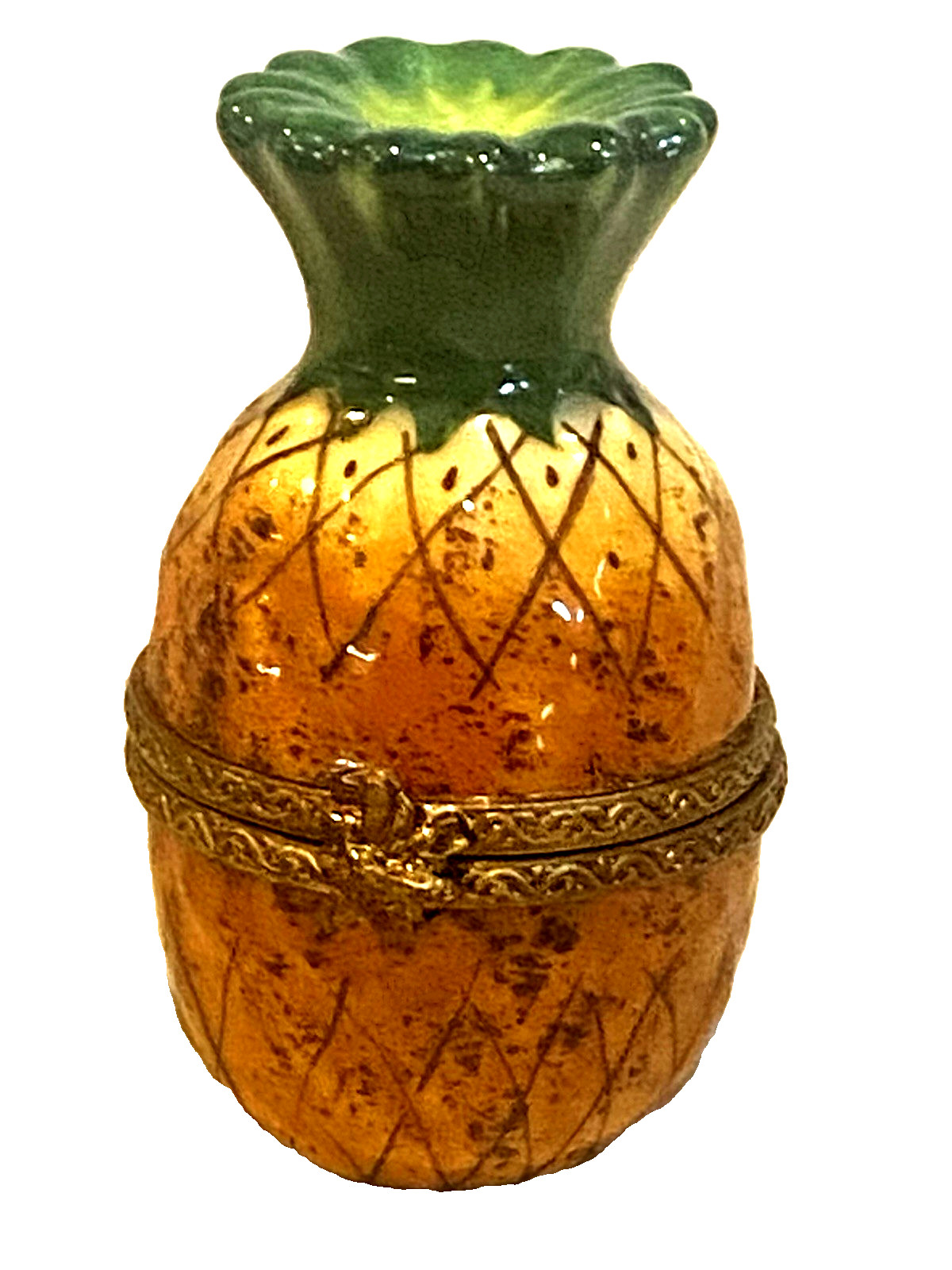 LIMOGES France PEINT MAIN Hinge Trinket Box PINEAPPLE-PV-Parry Vieille BEE CLASP