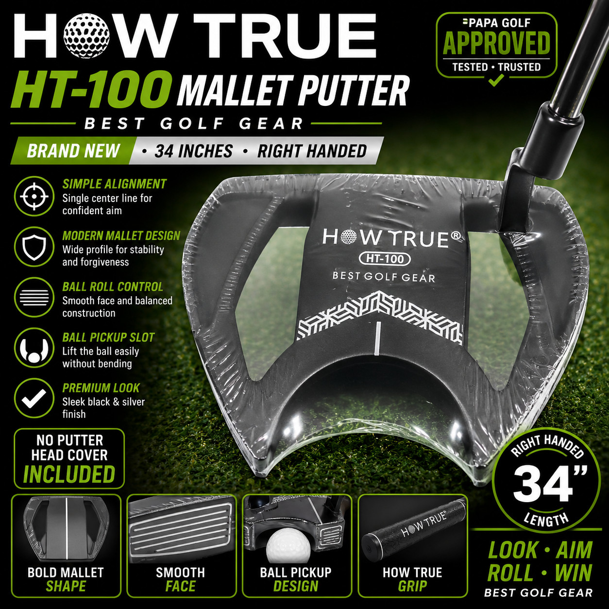 How True HT-100 34” Mallet Putter Right Hand New Alignment Golf Club RH