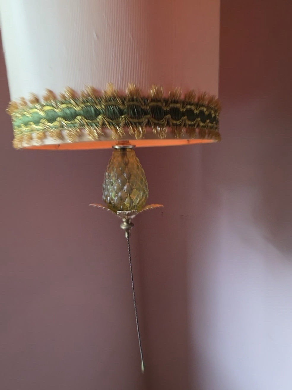 Vintage Green Mid-Century Glass Hanging Light Swag Lamp