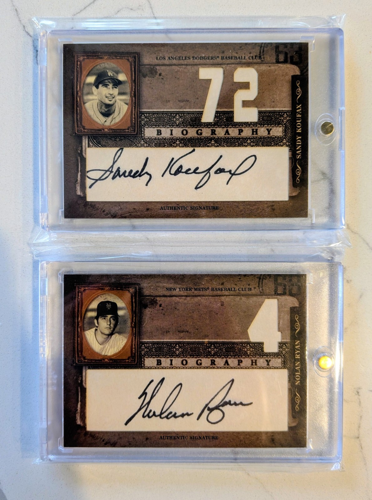 (2) 2005 Donruss Playoff SANDY KOUFAX & NOLAN RYAN Auto Set Biography🔥Legends