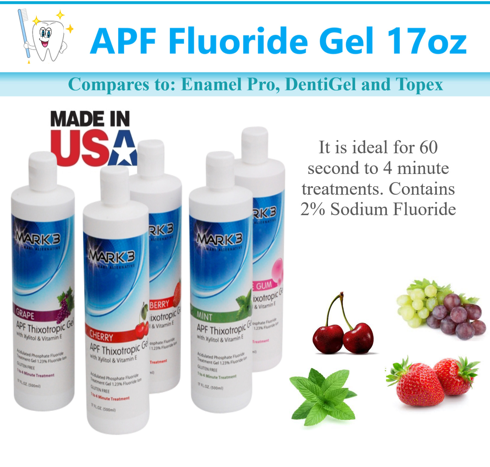 Dental Fluoride Gel Dental APF Thixotrophic Fluoride 1.23% 17 oz., 1-5 Pack USA