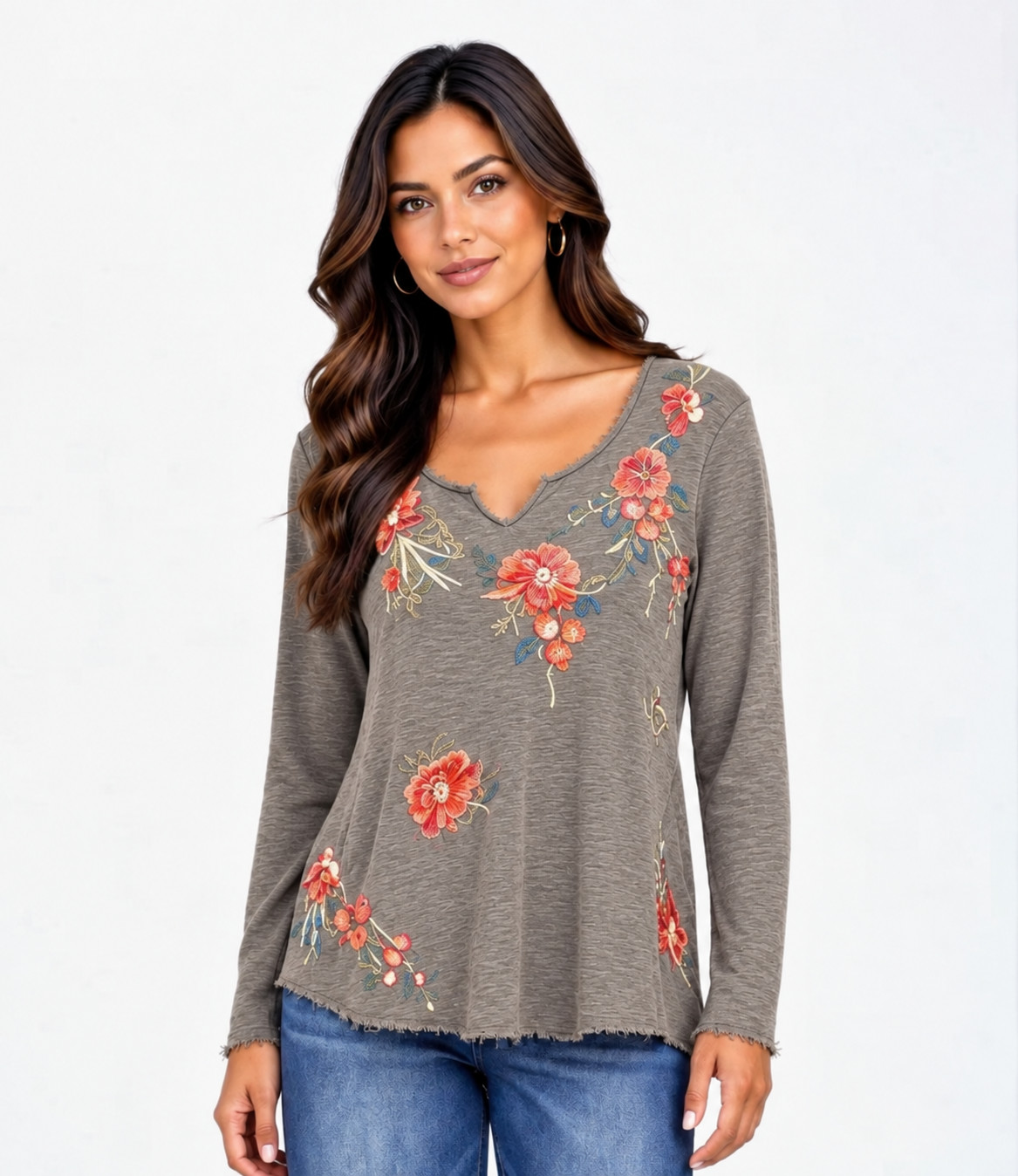 NWT Caite Kyla Seo Mollie Top Dark Grey Floral Embroidered Roses S Small