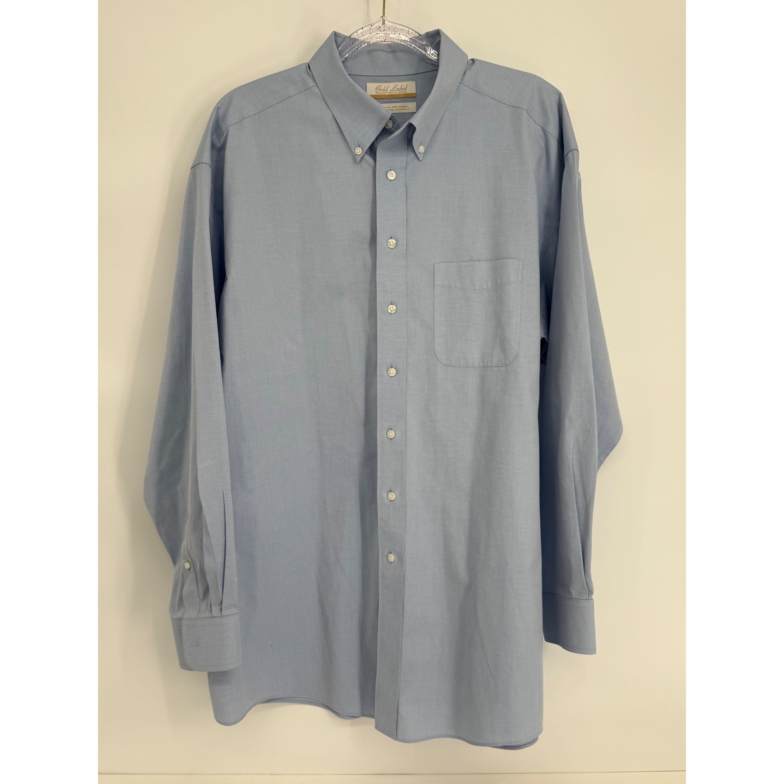 Roundtree & Yorke Gold Label Mens Blue Cotton Pinpoint Dress Shirt Sz 17/35