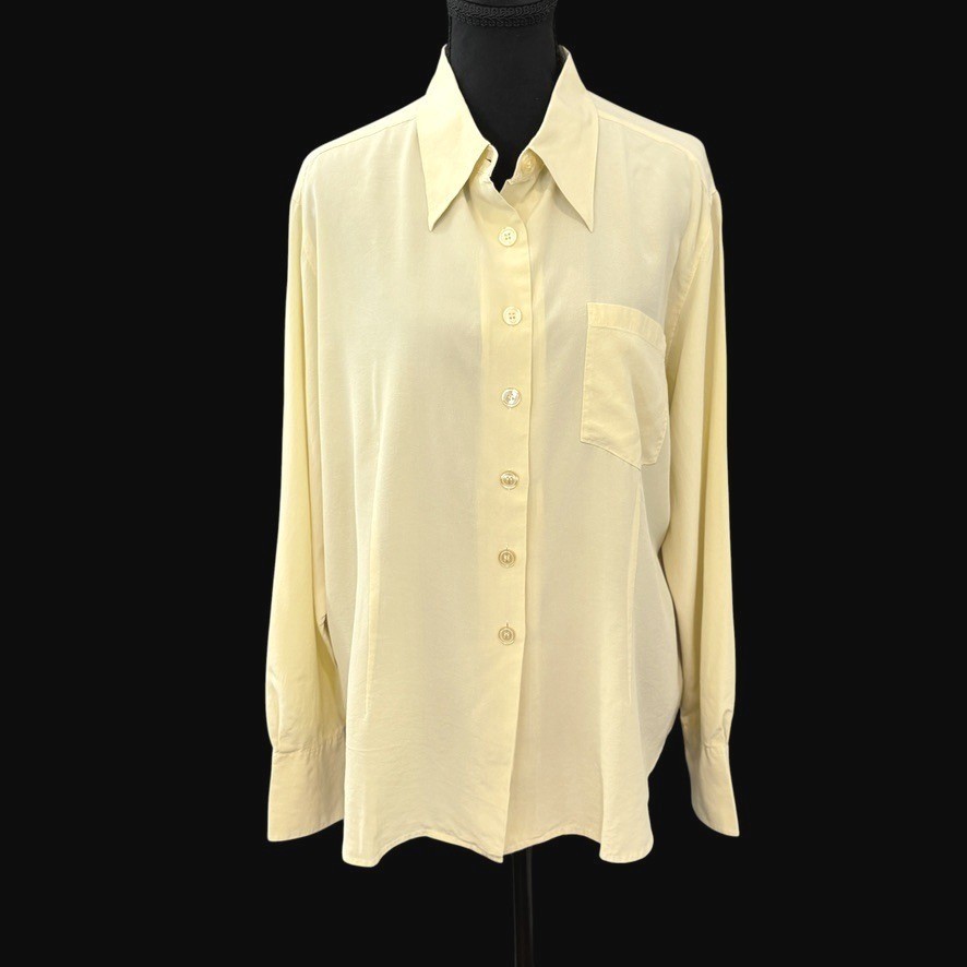 VTG Diane Von Furstenberg Silk Button Down Shirt 1X Butter Yellow Quiet Luxury