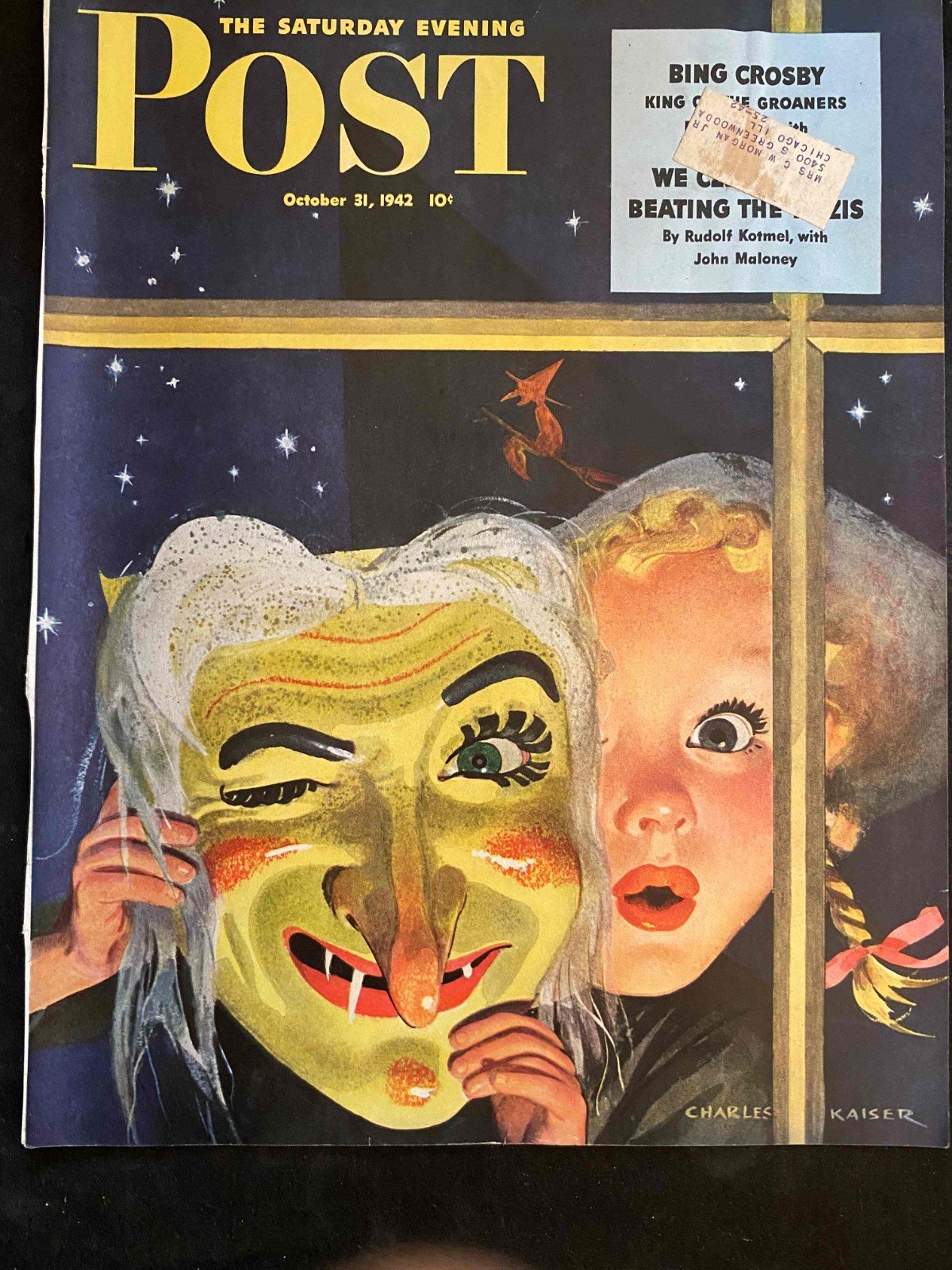Saturday Evening Post October 31, 1942 Charles Kaiser Halloween FRONT COVER ONLY