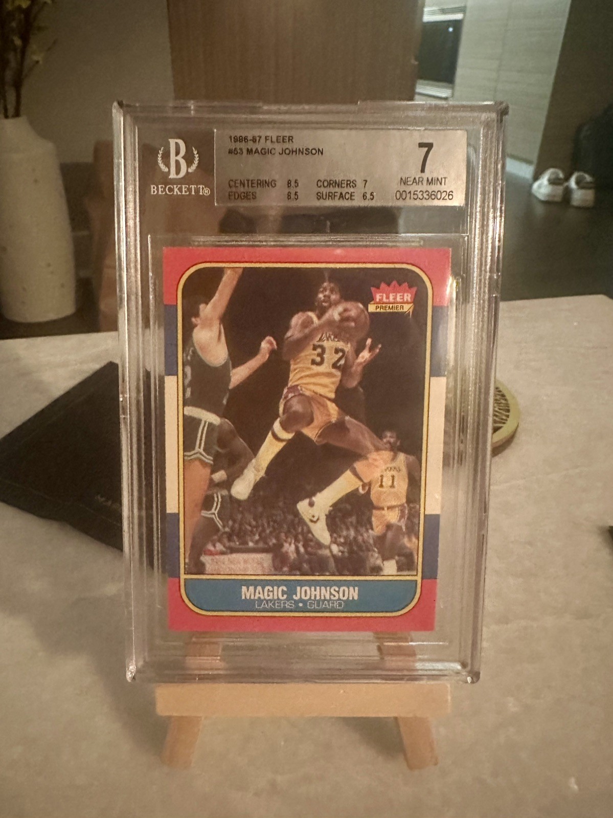 Graded 1986 Fleer Magic Johnson #53 Basketball Card BGS 7 NM Graded 1986 Fleer Magic Johnson #53 Basketball Card BGS 7 NM