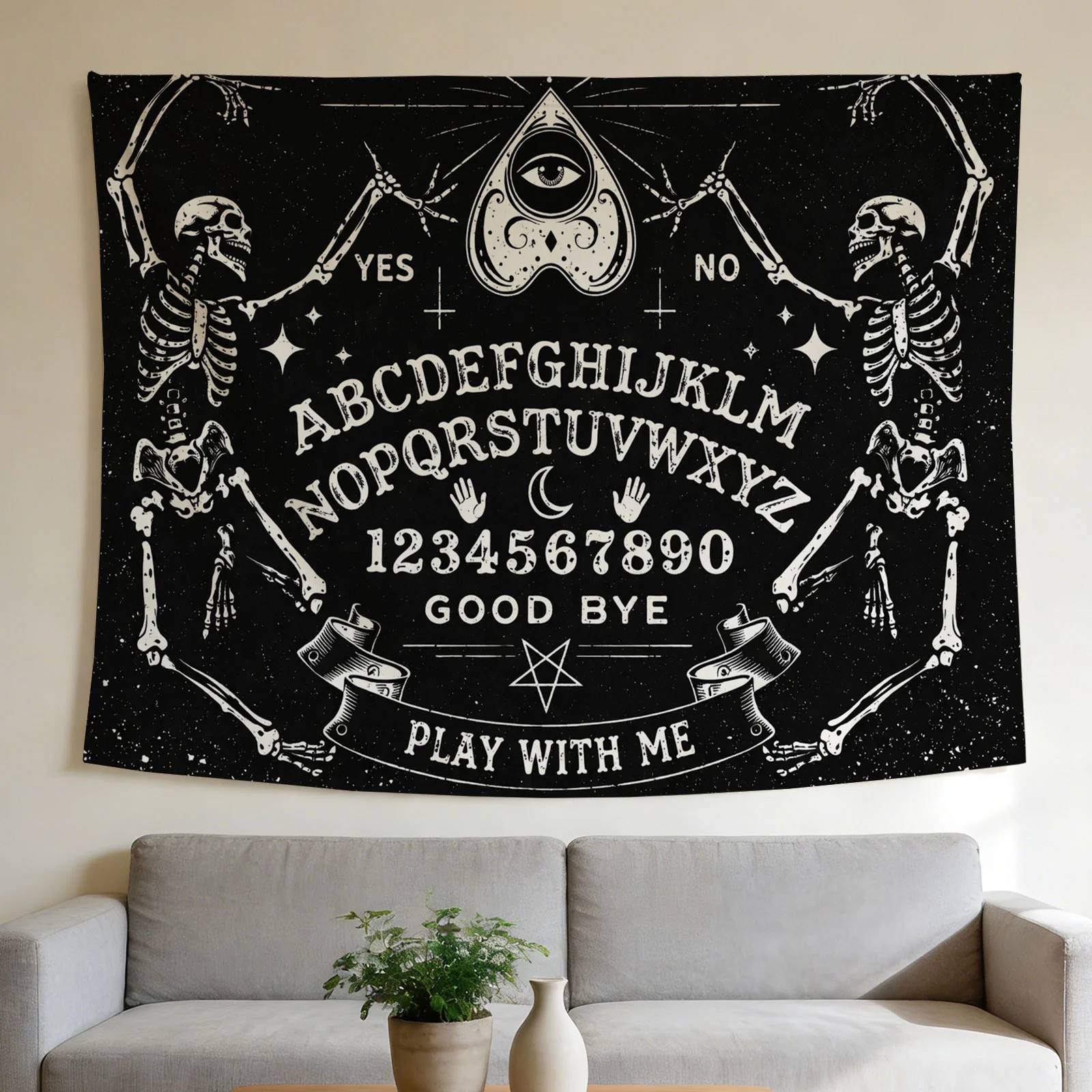 Ouija Board Skeleton Gothic Tapestry Dark Occult Wall Hanging Halloween Decor