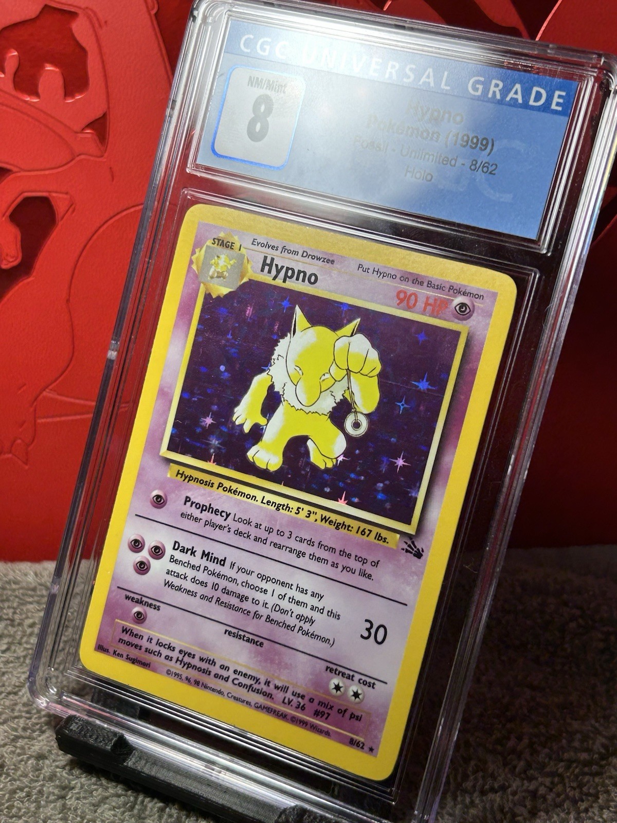 Graded CGC 8 Fossil Hypno Holo Rare Pokemon Card 8/62 NM/Mint