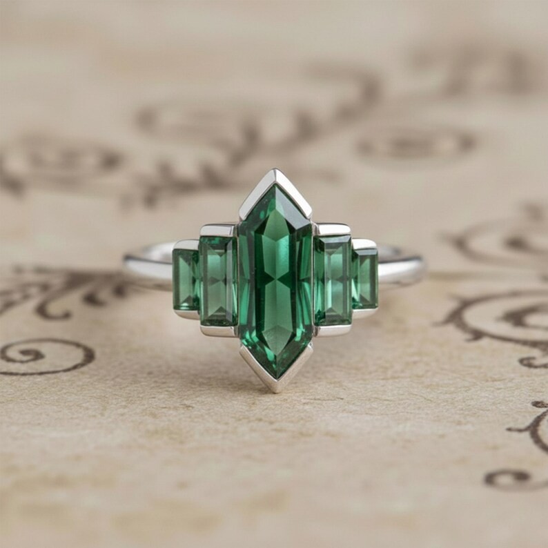 Emerald Gemstone 925 Sterling Silver Ring | Vintage Art Deco Jewelry Gift
