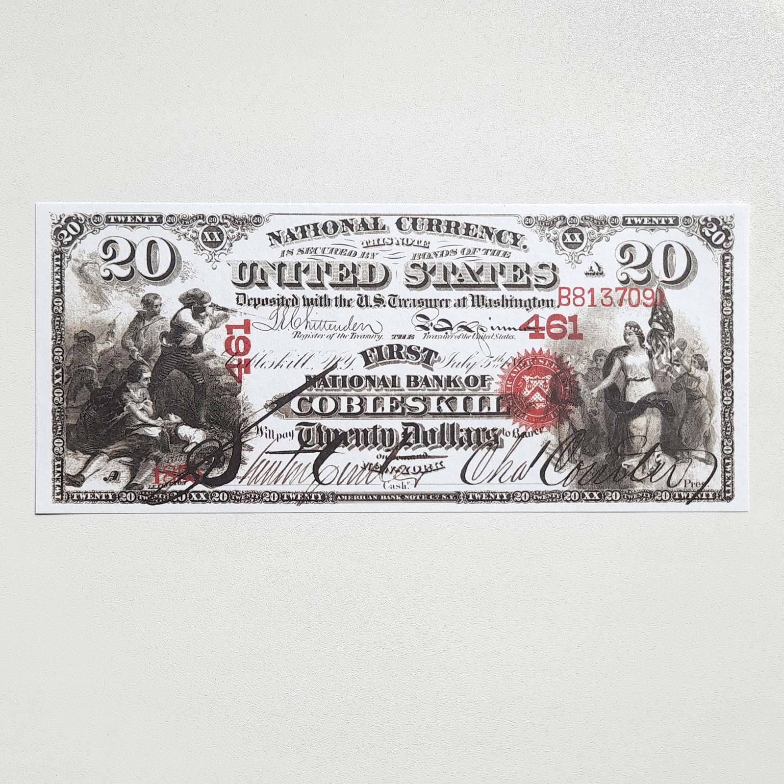 1864 US $20 Cobleskill New York National Currency Bill Note Reproduction Fr 424