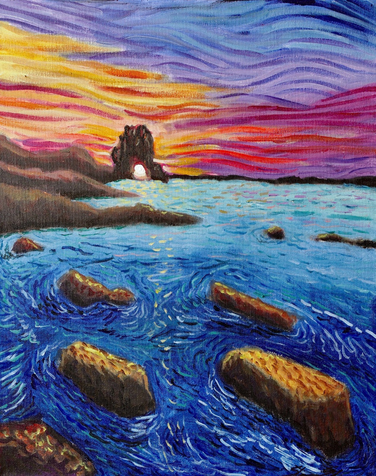 ShawNshawN Sea Original Painting on Canvas 16x20 Beach Ocean Art Impressionism