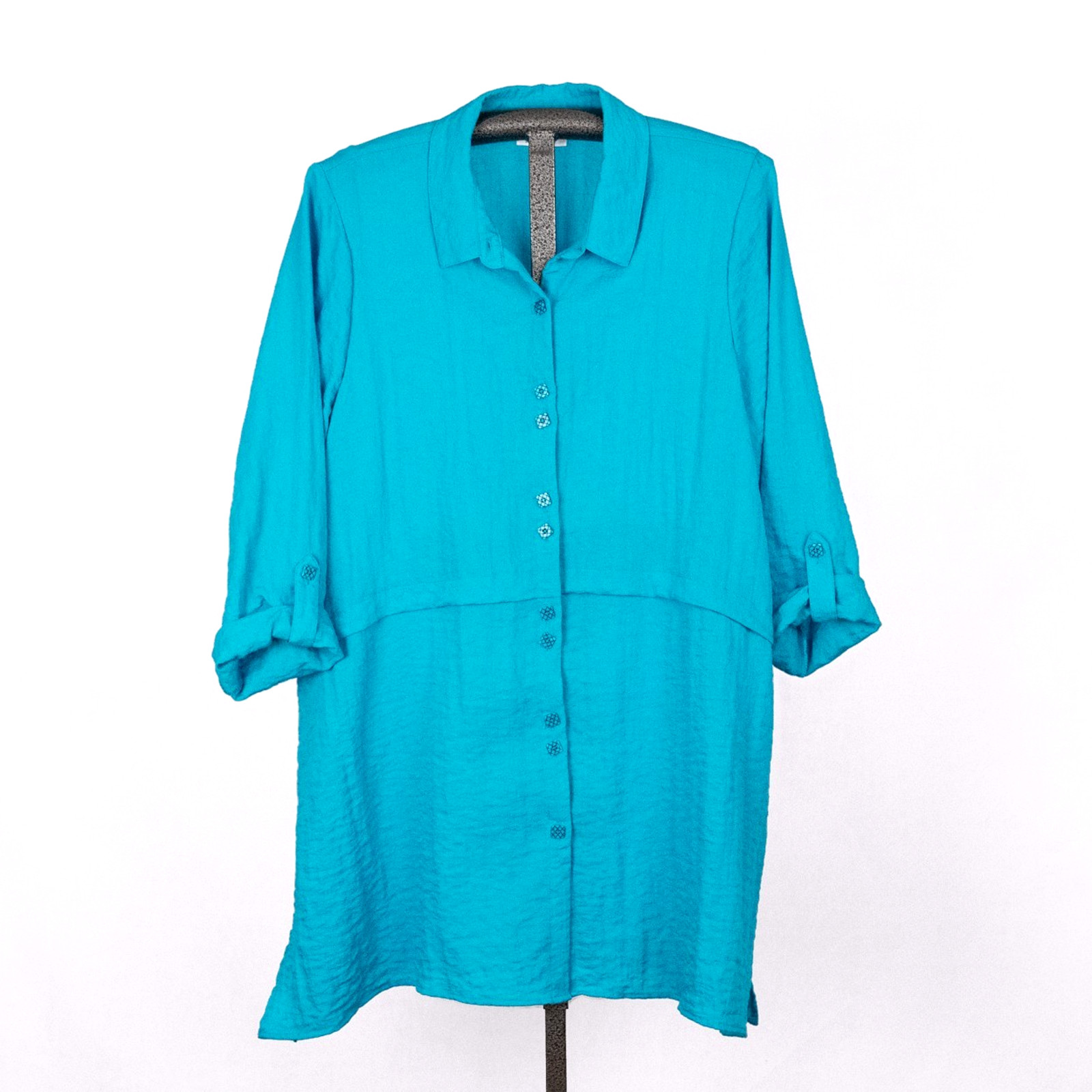 Habitat Women\'s Turquoise Tunic Top XL Colorful Beachy Coastal Lagenlook Artsy