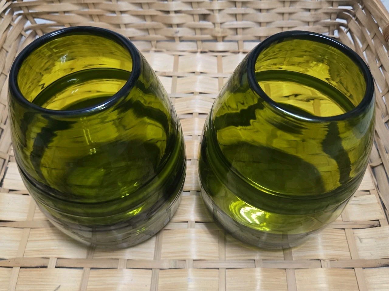 MURANO ART GLASS Pair of  Vases  Luciano Gaspari Salviati Moss/Olive Green 7\