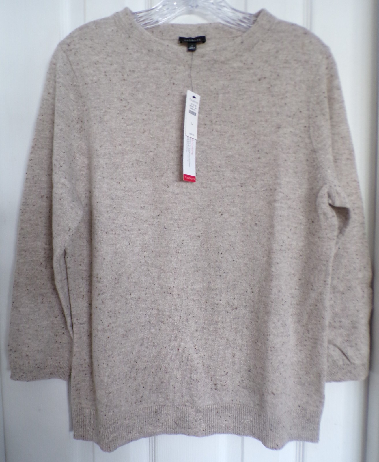 NWT NEW FALL TALBOTS LARGE AUDREY CASHMERE SWEATER TAN HEATHER BROWN FLECK $199