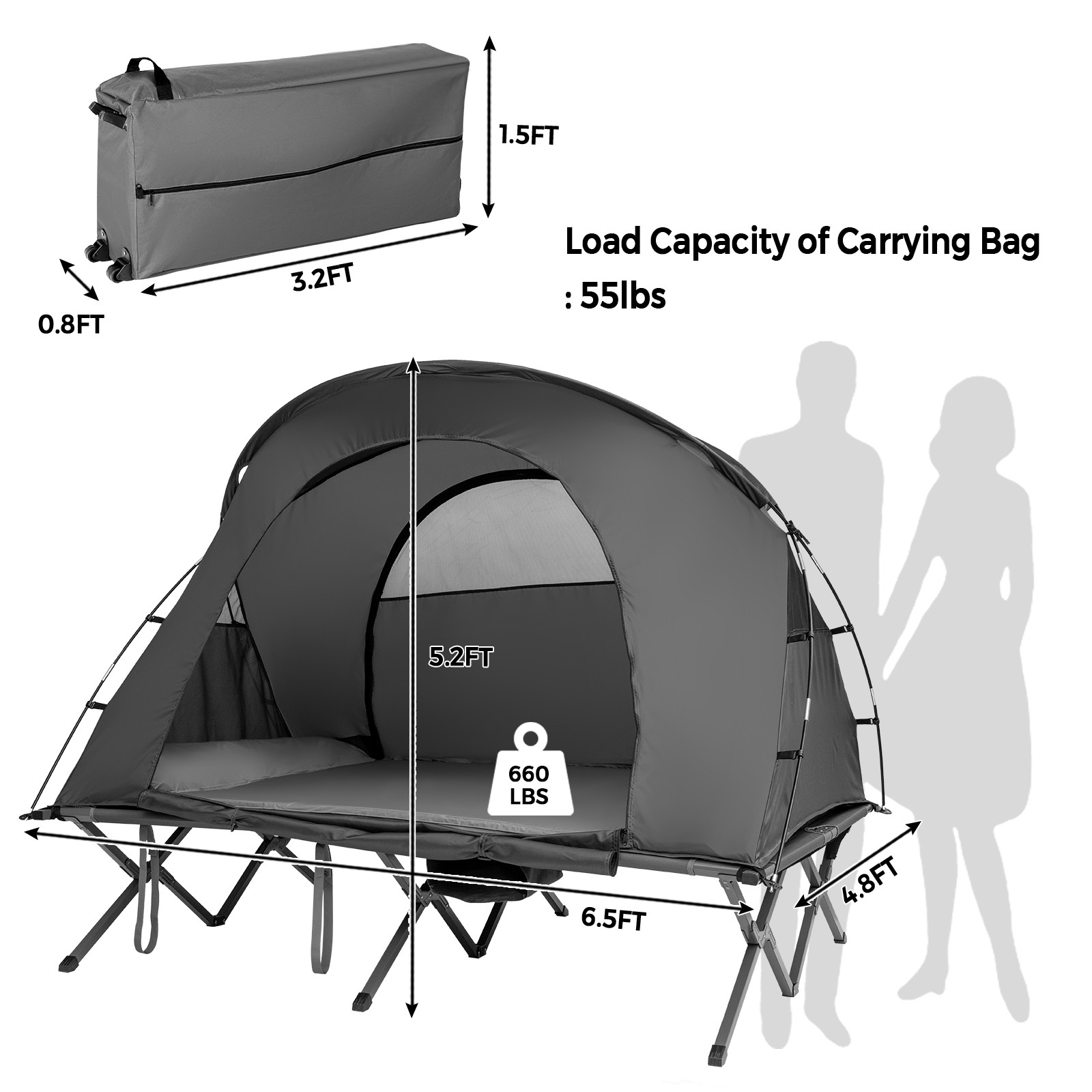 2-Person Outdoor Camping Tent Cot Elevated Compact Tent Set W/ External Cover