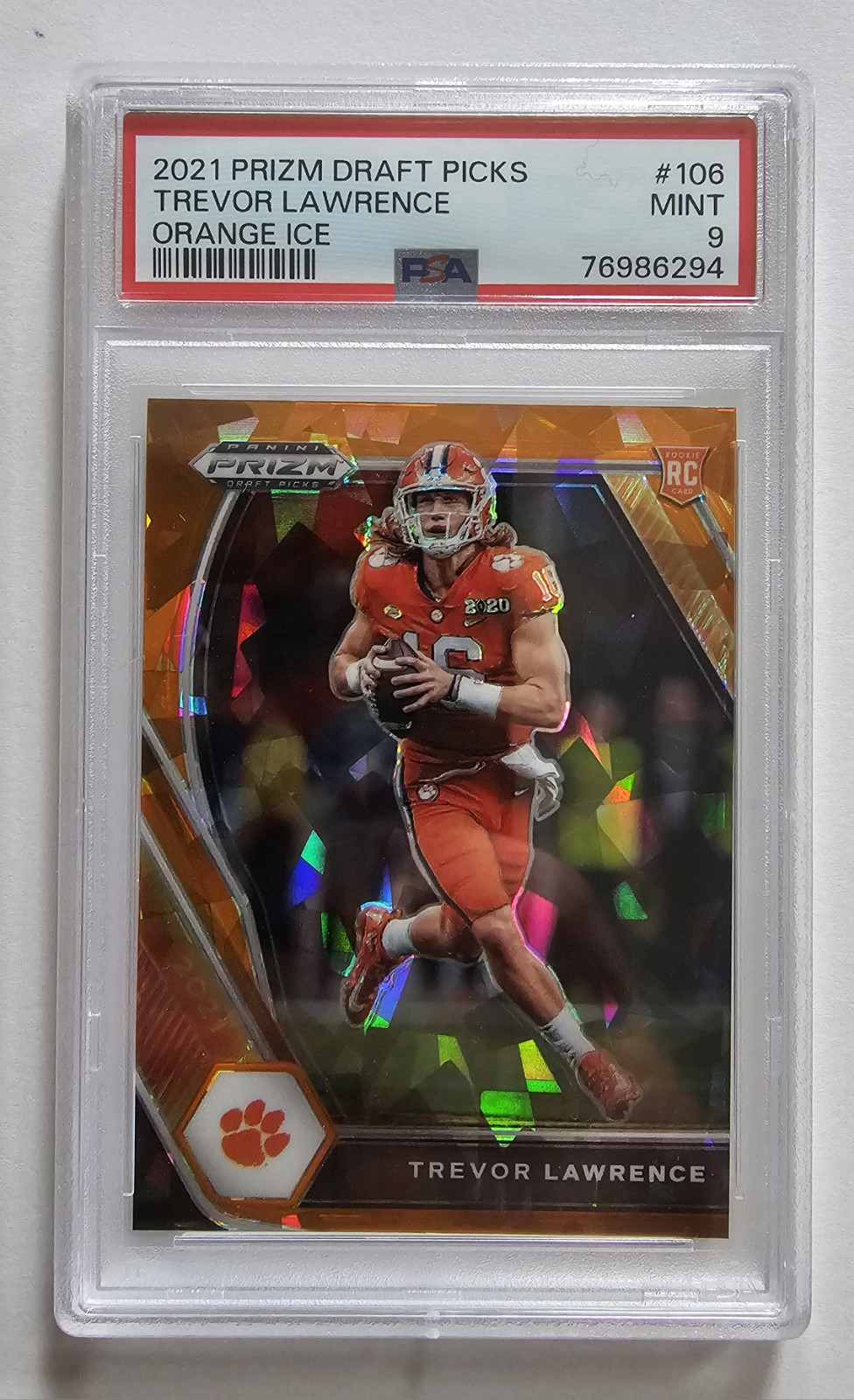 Trevor Lawrence 2021 Panini Prizm Draft Picks #106 RC Orange Ice PSA 9