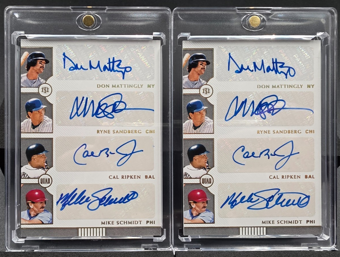 🔥National Treasures 1/5 & 2/5🔥2021 Quad Auto Mattingly Sandberg Ripken Schmidt