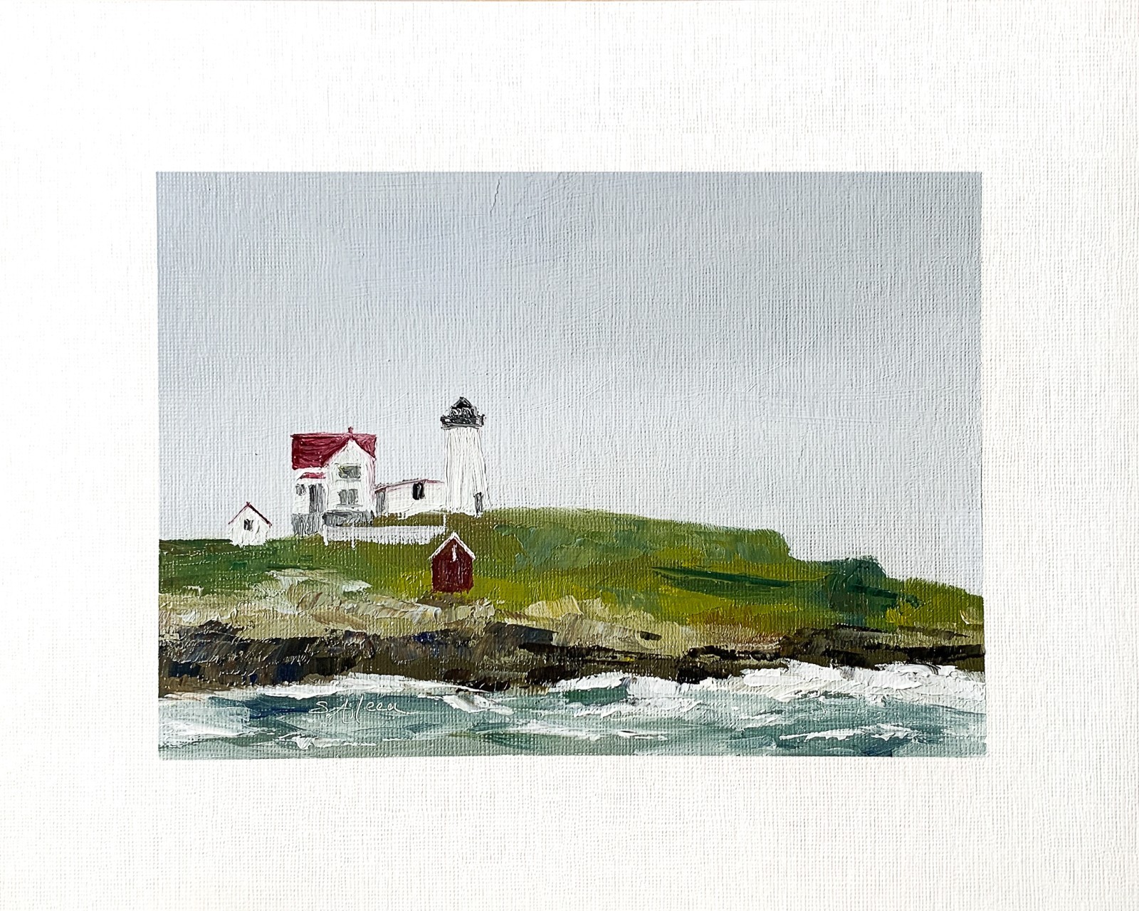 8x10 Maine Original Oil Painting Nubble Lighthouse York New England Ocean Signed 8x10 Maine Original Oil Painting Nubble Lighthouse York New England Ocean Signed