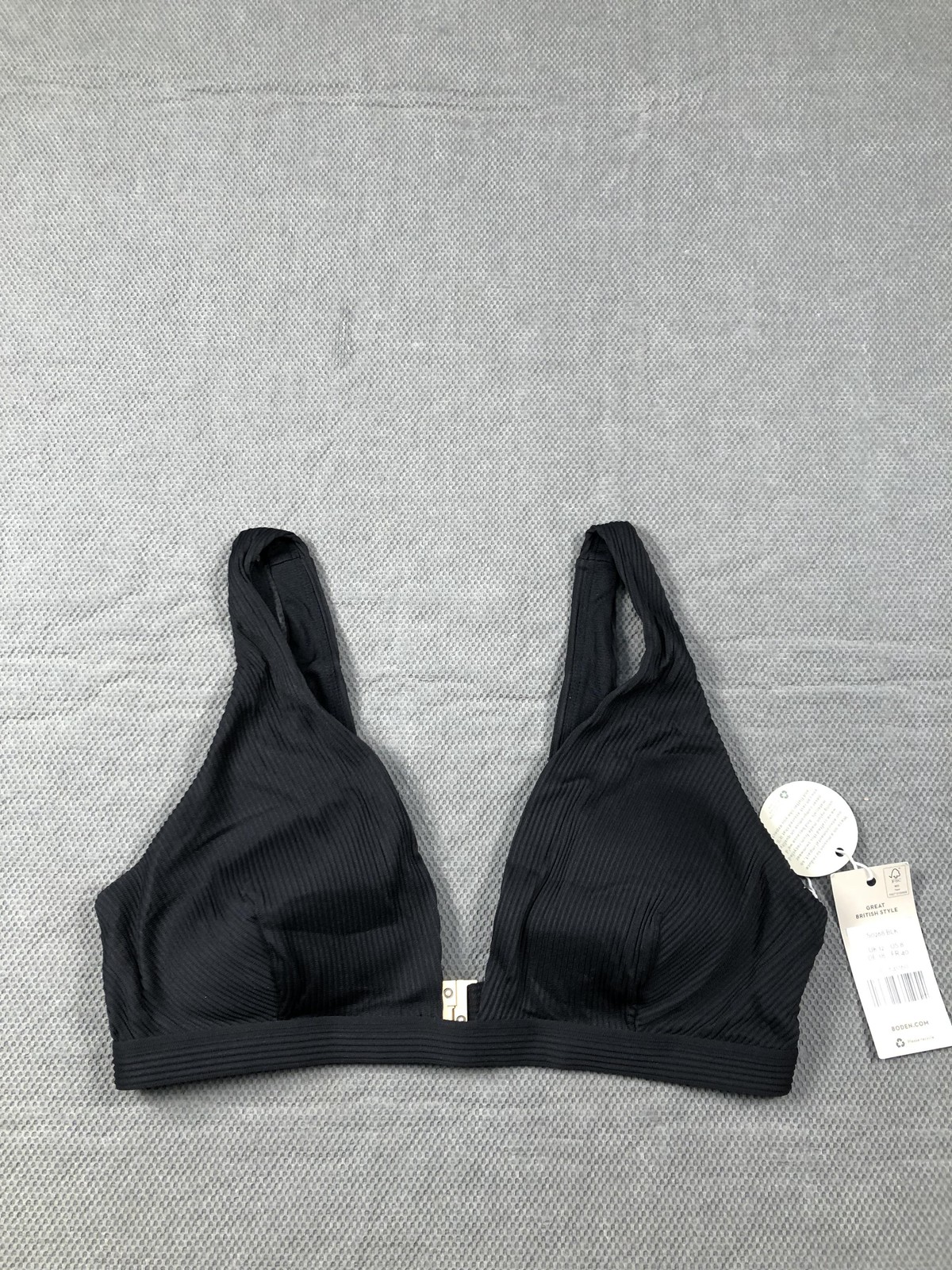 Boden Bikini Top Swimsuit Womens 8 Black Triangle Wide Strap Lined Stretch NWT