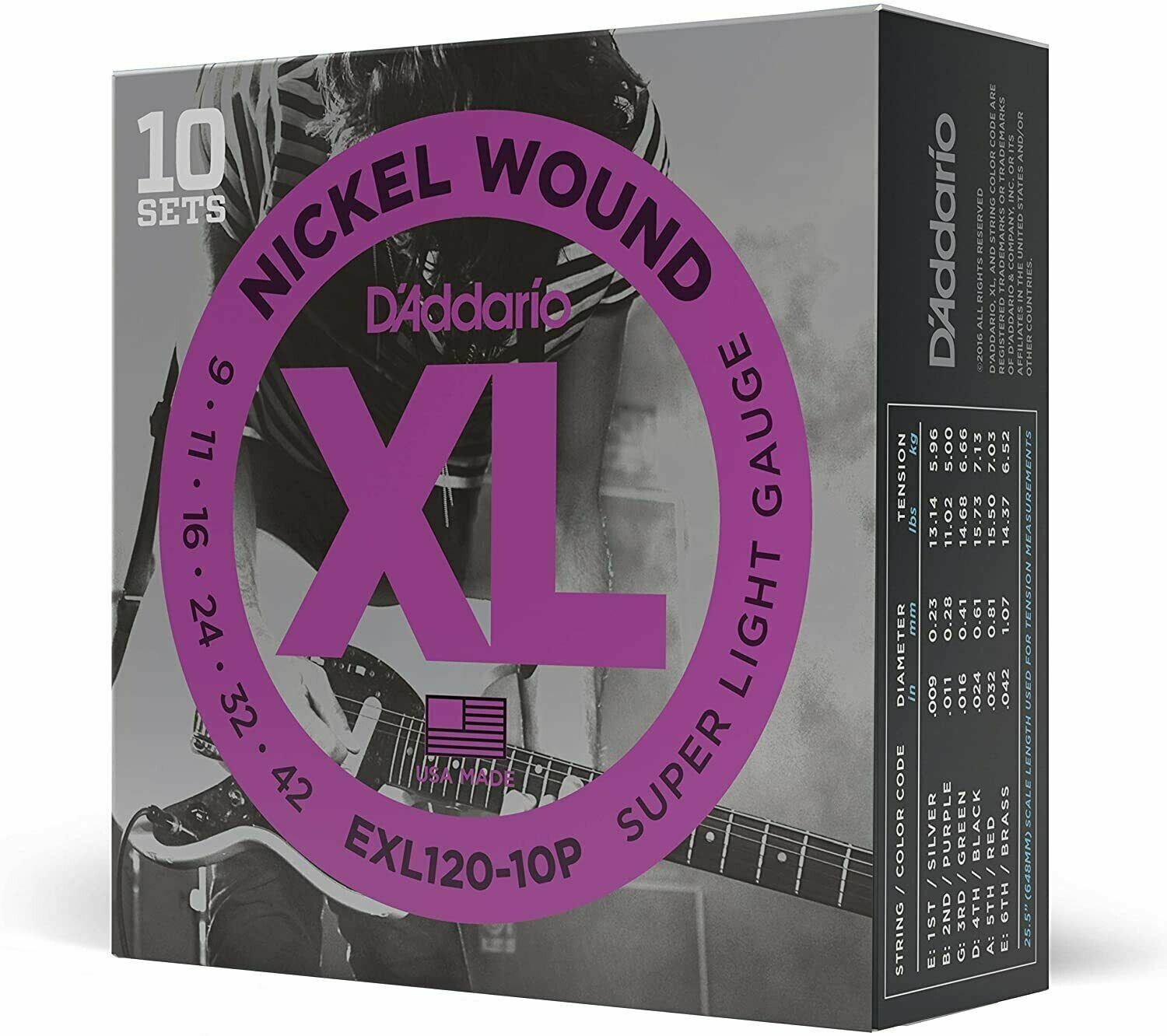 10 Sets EXL120 D\'Addario Electric Guitar Strings 9-42 Super Light  EXL120-10p