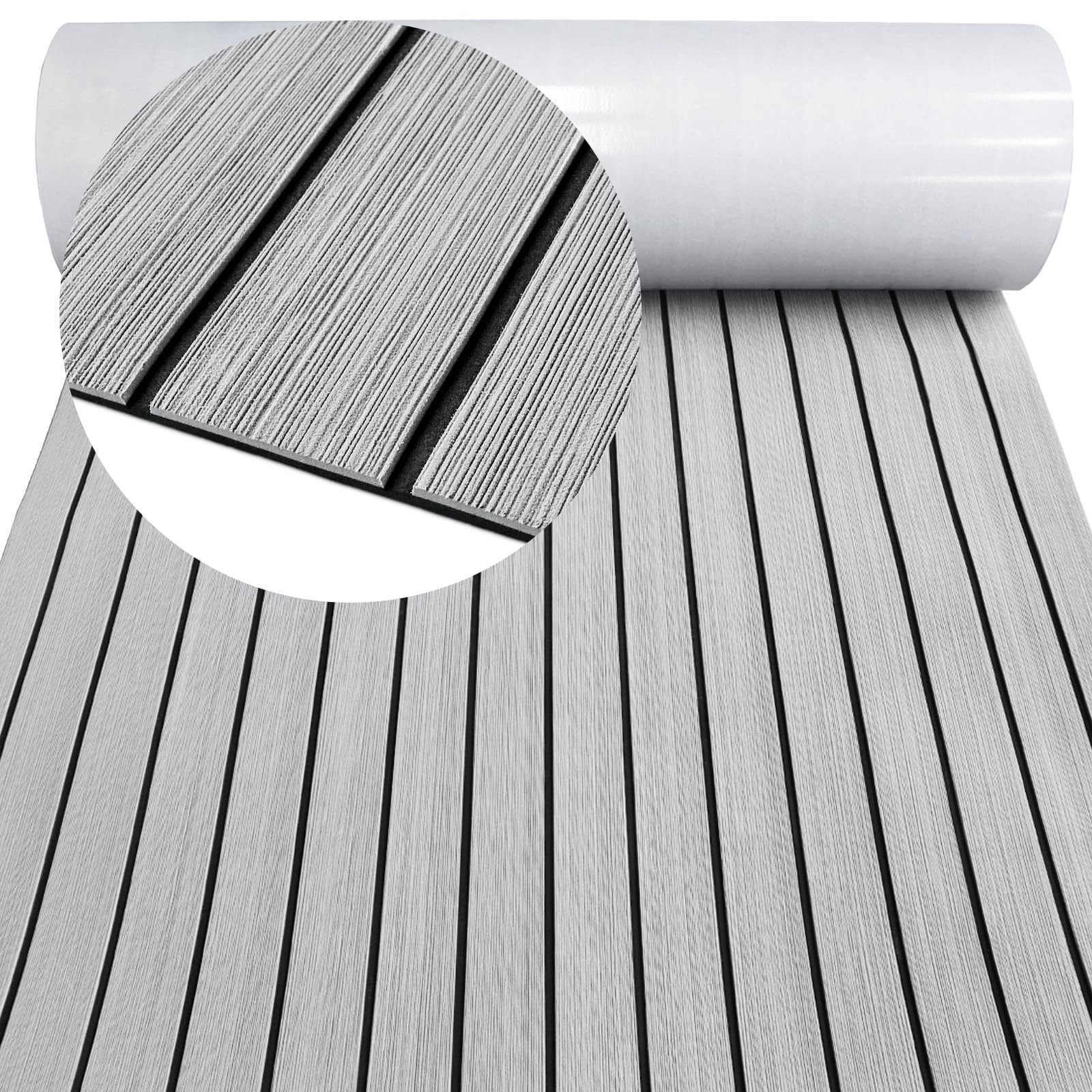 HZCHIONE EVA Foam Boat Decking Flooring 94x45\'\' Light Grey Black Seam