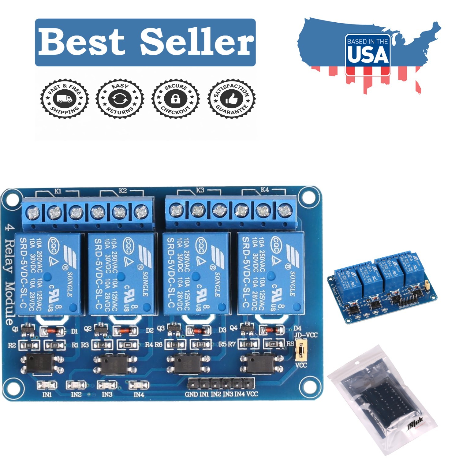 Versatile 5V 4-Channel Relay Interface Board for Raspberry Pi & Electronics