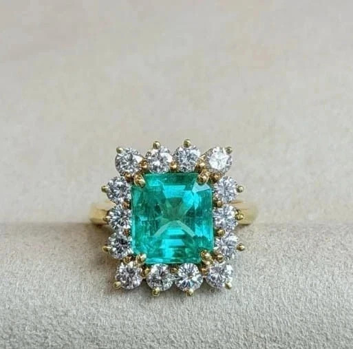 5.70Ct Radiant Cut Natural Emerald Diamond Wedding Ring 14K Real Yellow Gold 7 8