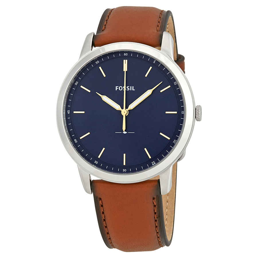 Fossil Minimalist Blue Dial Brown Leather Men\'s Watch FS5304