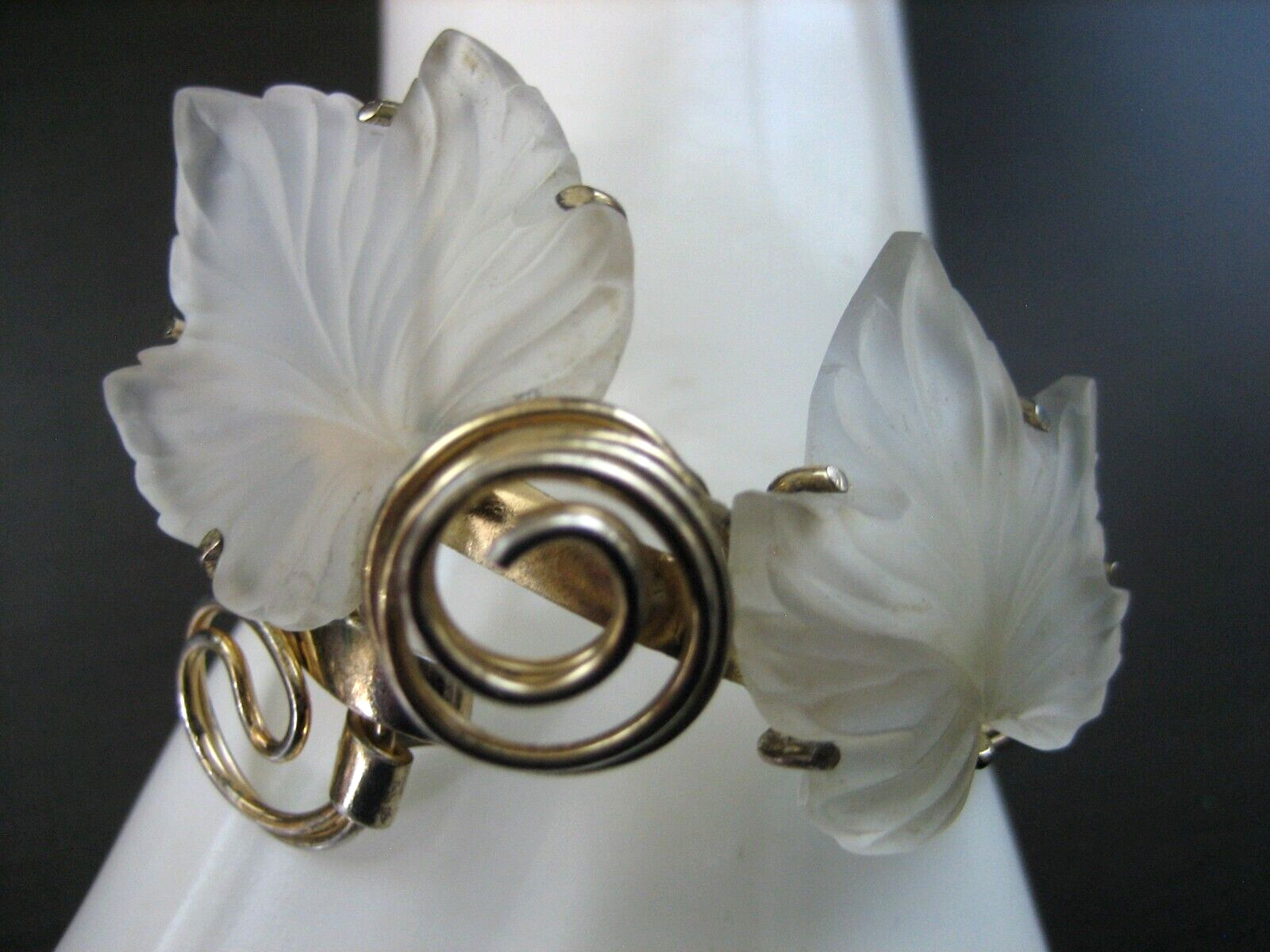 RARE 1940'S NAPIER STERLING SILVER VERMEIL FROSTED LUCITE LEAF CLAMPER BRACELET