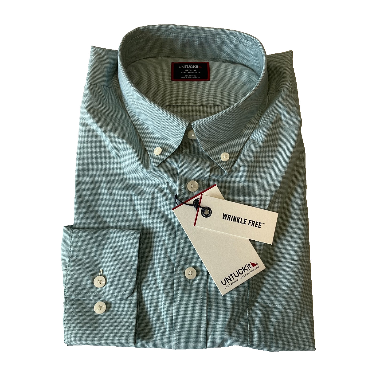 Untuck It Long Sleeve Cadetto Shirt Men Size M Green Wrinkle Free Stretch Button Untuck It Long Sleeve Cadetto Shirt Men Size M Green Wrinkle Free Stretch Button