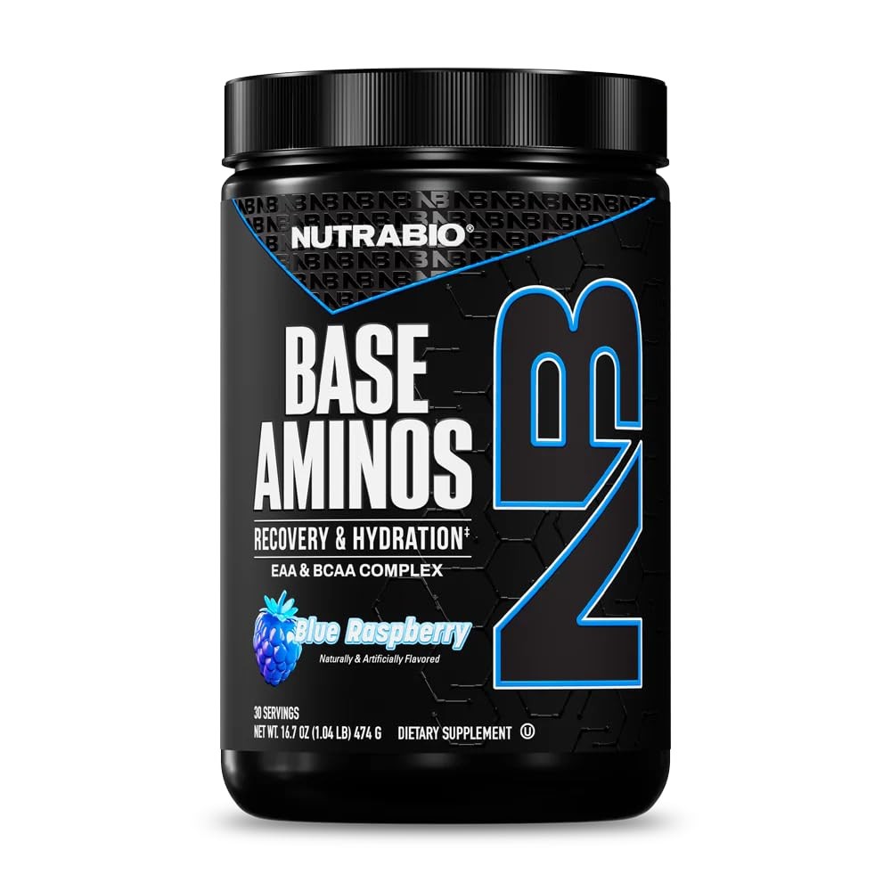 NutraBio Base Aminos EAA + BCAA Powder Blue Raspberry 30 Servings Hydration