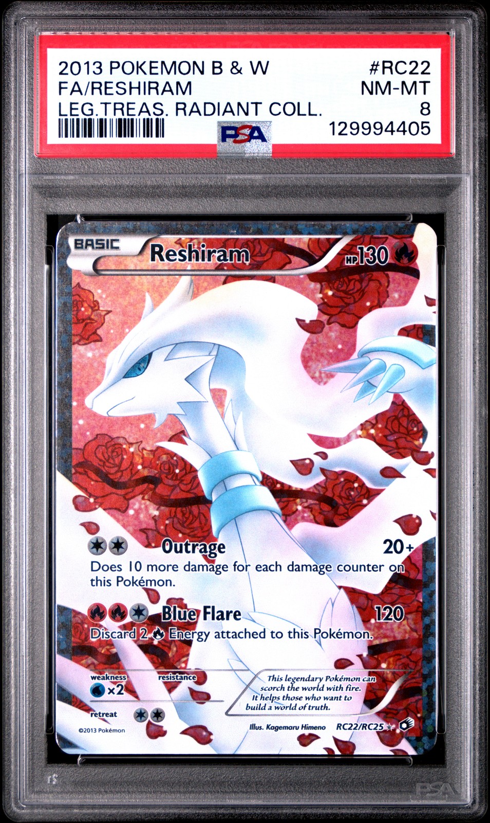 2013 #RC22 FULL ART/RESHIRAM PSA 8