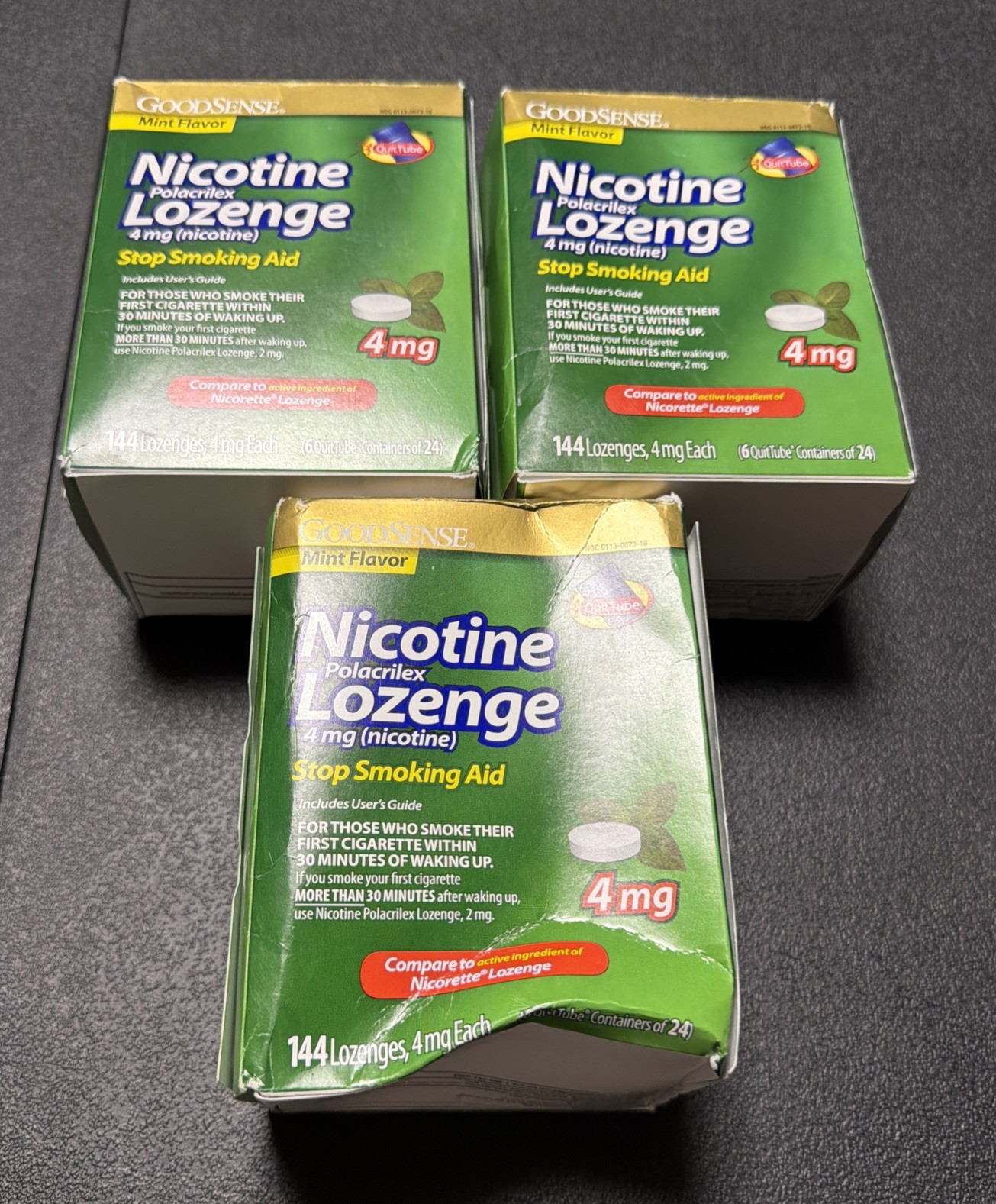 3-GoodSense Nicotine Polacrilex Lozenges 4mg Mint Flavor Stp Smokng 144 Exp10/26