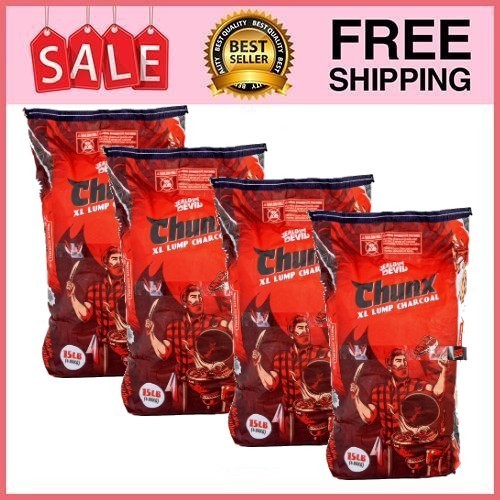 4 Bag Jealous Devil Chunx XL - 15 lbs Natural Hardwood Lump Charcoal