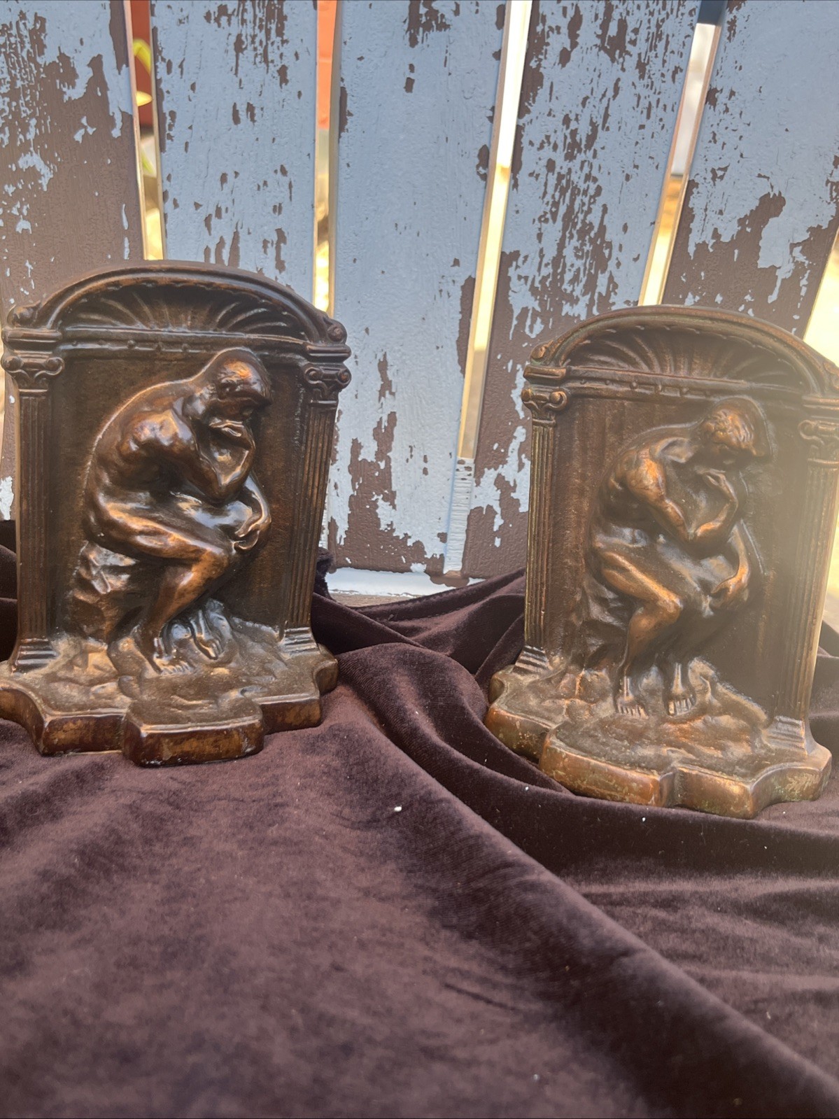 HEAVY ~ 5.76 LBS.~ STAMPED SOLID BRONZE Bookends of Rodin\'s \ HEAVY ~ 5.76 LBS.~ STAMPED SOLID BRONZE Bookends of Rodin\'s \