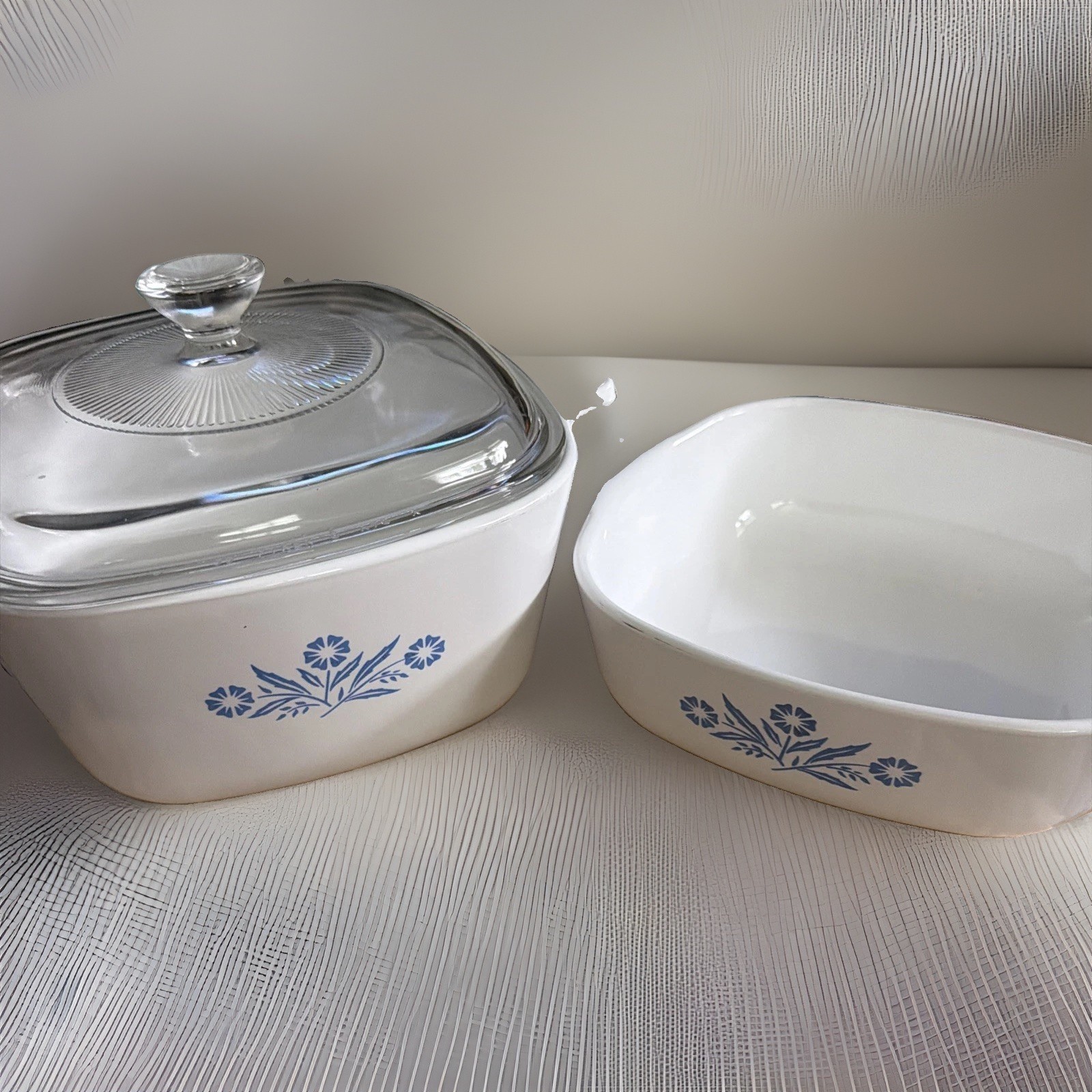 Vintage Corning Ware Blue Cornflower P-1-B 1 Qt Casserole Dishes Set of 2 + Lid
